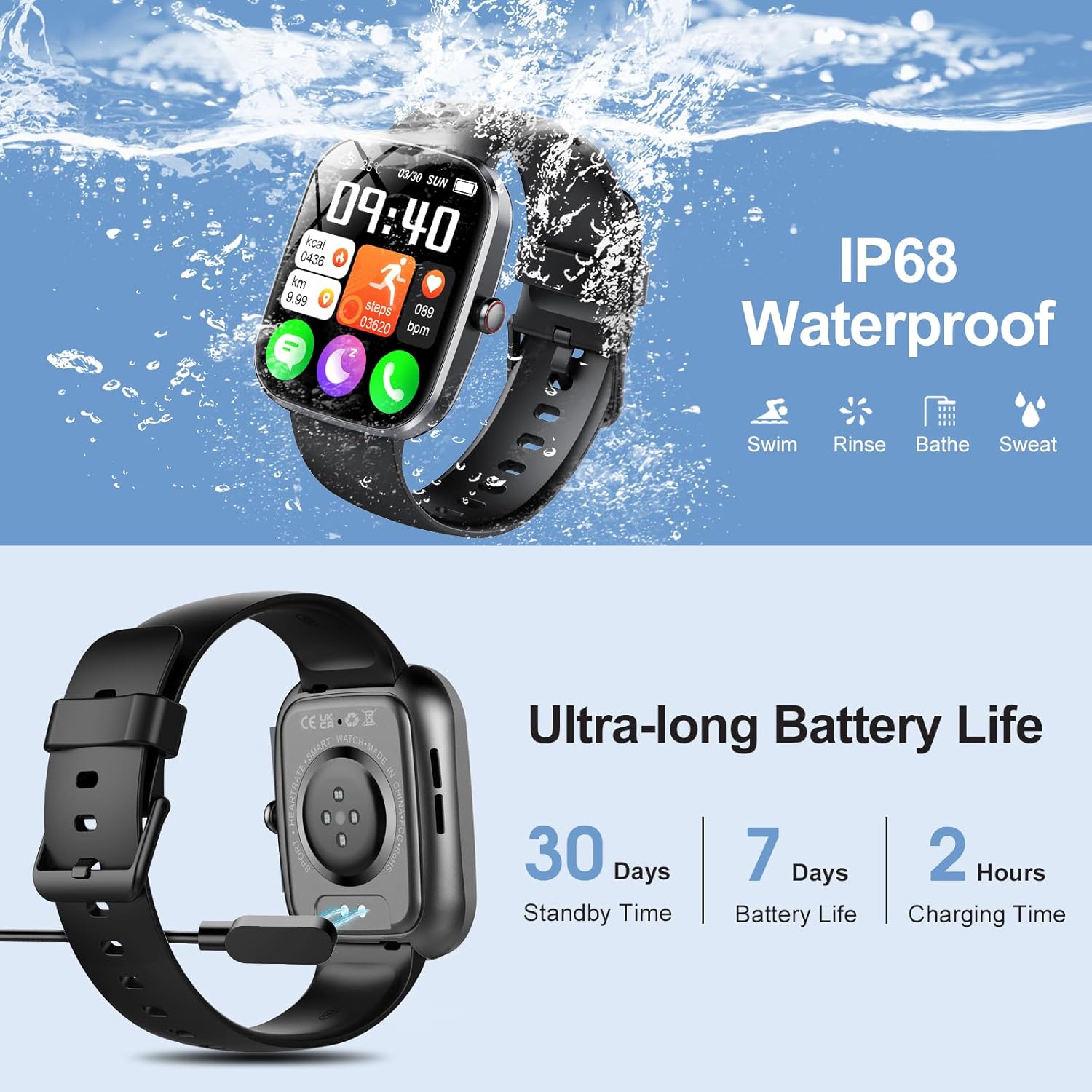 Smart Watch(Answer/Make Calls), 1.91" Smartwatch for Men Women DIY Dial Built-in, Fitness Tracker with Heart Rate Sleep Monitor, 112+ Sports Modes, IP68 Waterproof Activity Tracker for Android iOS - Image 4