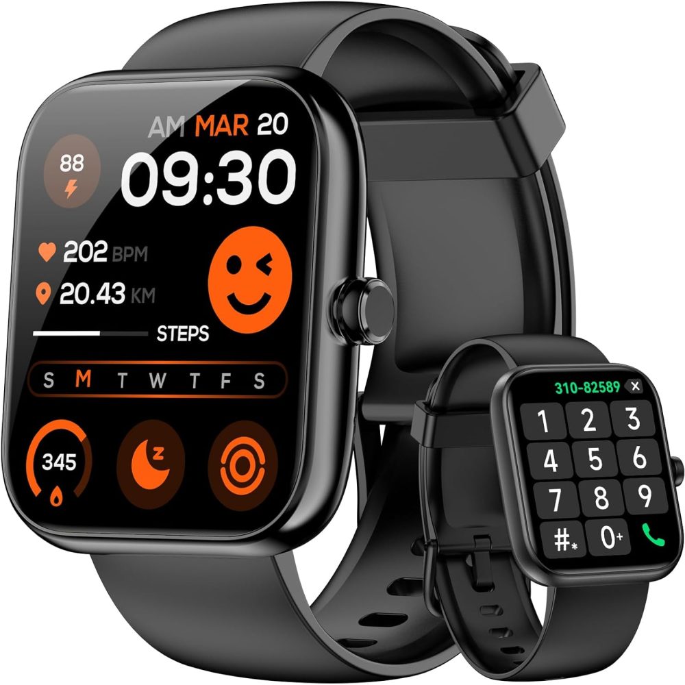 Smart Watch for Men Women, Alexa Built-in Fitness Tracker with Call Function & 1.83" HD Touchscreen, Heart Rate/Sleep Monitor, 100 Sport Modes, IP68 Waterproof, iOS Android Compatible
