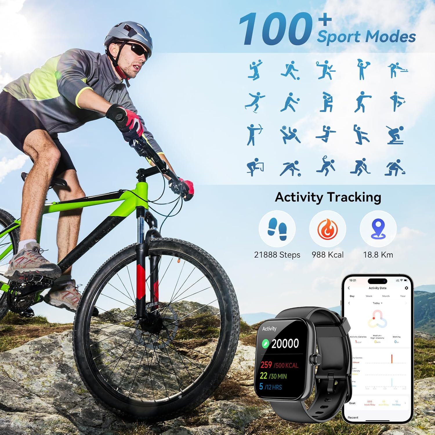 Smart Watch for Men Women, Alexa Built-in Fitness Tracker with Call Function & 1.83" HD Touchscreen, Heart Rate/Sleep Monitor, 100 Sport Modes, IP68 Waterproof, iOS Android Compatible - Image 4