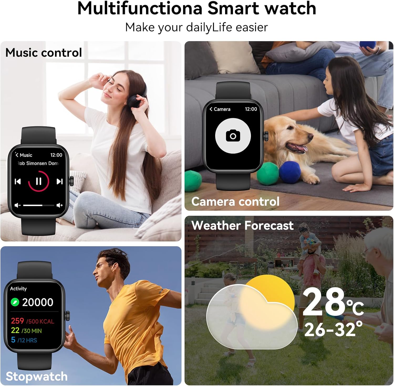 Smart Watch for Men Women, Alexa Built-in Fitness Tracker with Call Function & 1.83" HD Touchscreen, Heart Rate/Sleep Monitor, 100 Sport Modes, IP68 Waterproof, iOS Android Compatible - Image 6